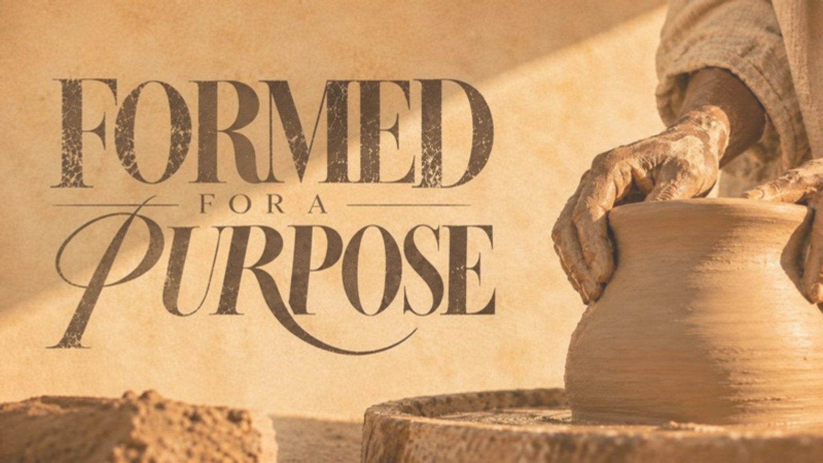 Formed for a Purpose: a potter's clay-covered hands shaping a pot